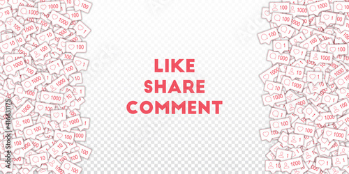 Social media icons. Transparent grid concept. Falling counter comment friend notification. Right lef