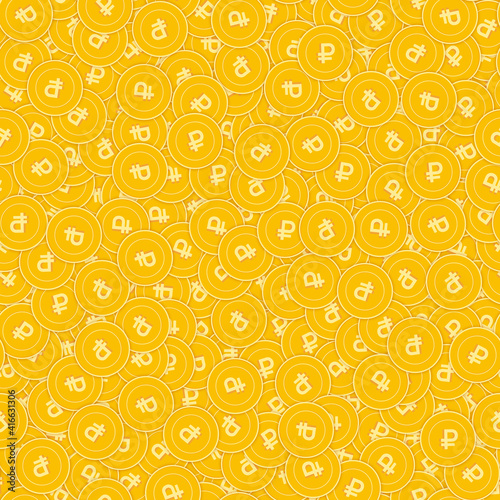 Russian ruble coins seamless pattern. Enchanting scattered RUB coins. Big win or success concept. Ru