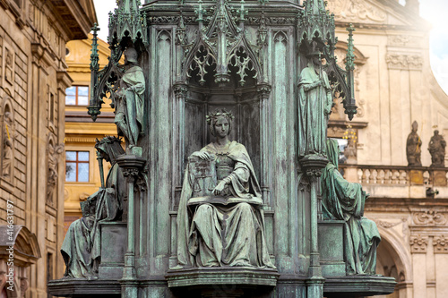 Bronze Monument of King Charles IV, Made in 1848, Close-up on a Sitting Figure Symbolizing Justice