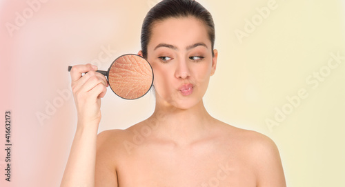 Canvas-taulu Beautiful girl with skin  problem,  dry and damaged face skin, ageing and skin c