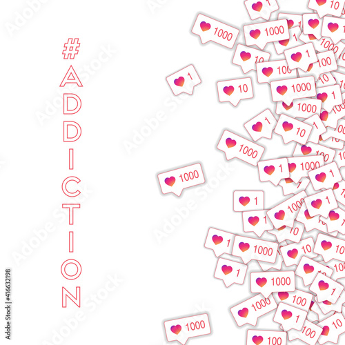 Social media icons. Social media addiction concept. Falling gradient like counter. Scatter right gra