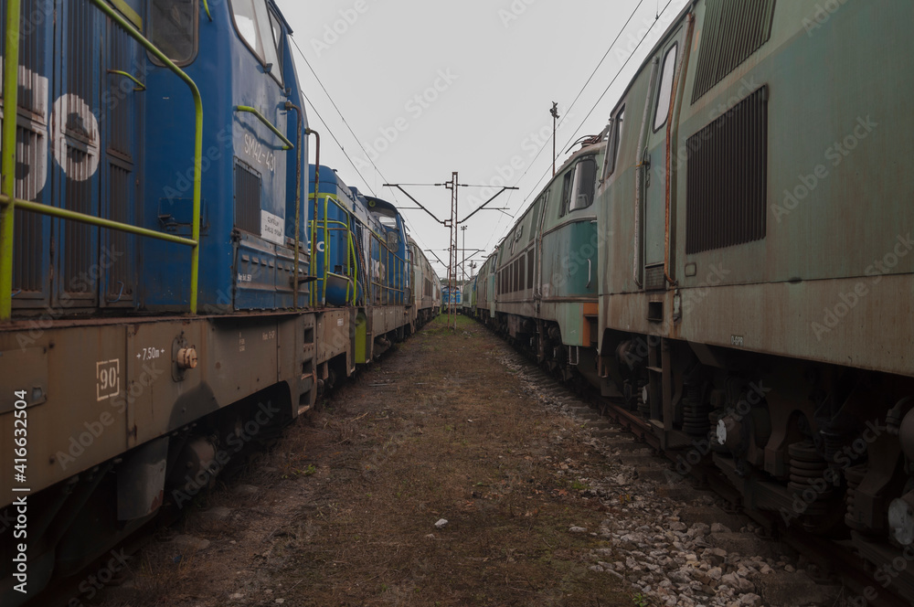 Obraz premium Abandoned train graveyard in Łódź, Poland