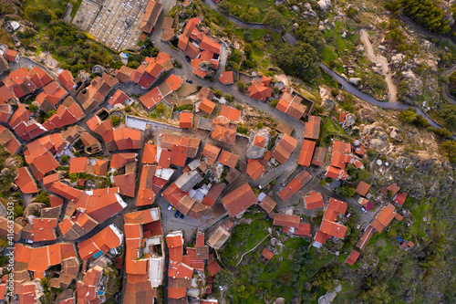 Drone aerial  above top view of Monsanto historic village, in Portugal photo