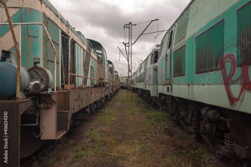 Abandoned train graveyard in Łódź, Poland