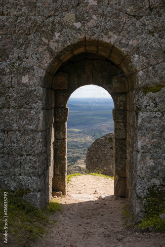 Monsanto historic village stone gate entrance to the castle  in Portugal