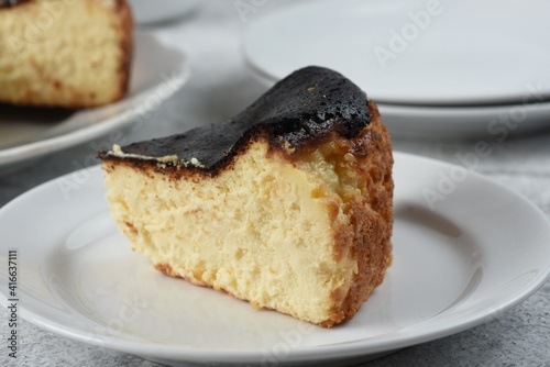 Basque burnt  cheesecake, Spanish local food.white background