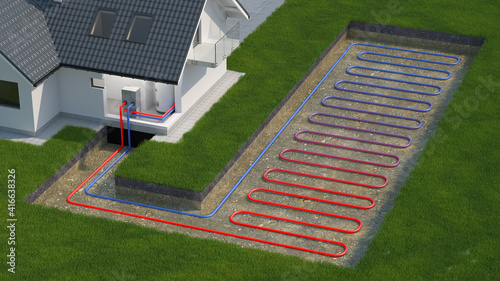  Heat Pump, ground source, 3d illustration