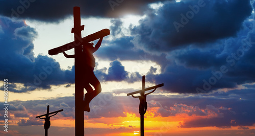 Obraz na plátne Silhouette of three crosses