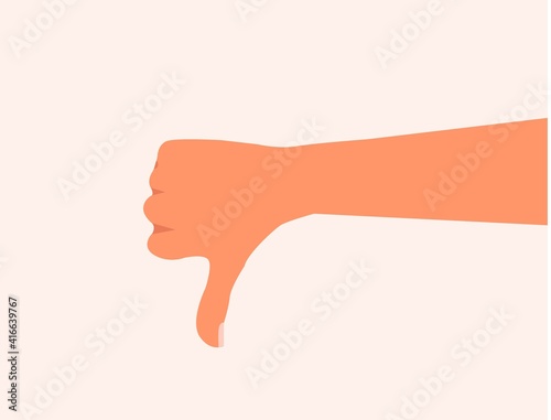 Hand Showing dislike or disagreement. Gesture of Thumb down vector illustration. Realistic thumb down. Hand showing unlike, bad, discard, decline, no, disapprove, negative, Hand reaction sign isolated