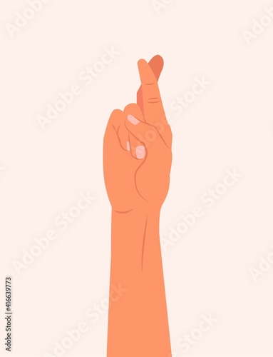 Promise hand symbol, Crossed two fingers isolated. Gesture, luck, fingers, hand, language, promise  sign. Hand Finger Cross vector illustration 