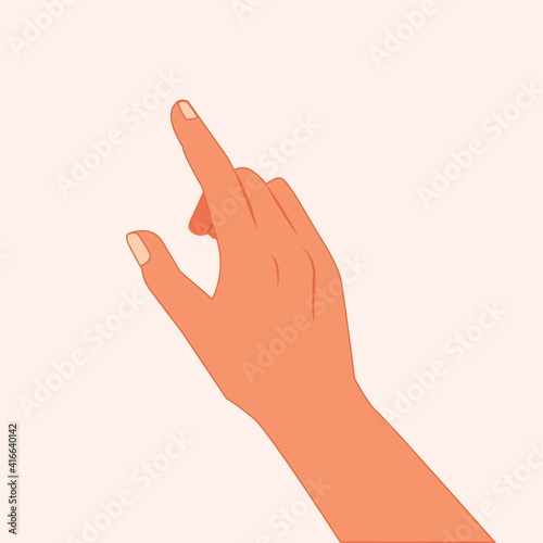 Hand touching or pointing to something with the index finger. Hand making gesture while showing something isolated white background. Reach something by index finger, Realistic  vector illustration