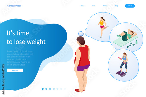 Isometric Healthy food and Diet planning concept. Healthy eating, personal diet or nutrition plan from dieting expert. Nutrition consulting, diet plan. Excess weight