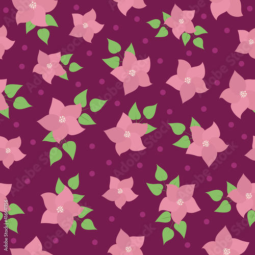 Simple vector spring pattern with pink cherry flowers. In modern flat style. For textiles, wrapping paper, etc.