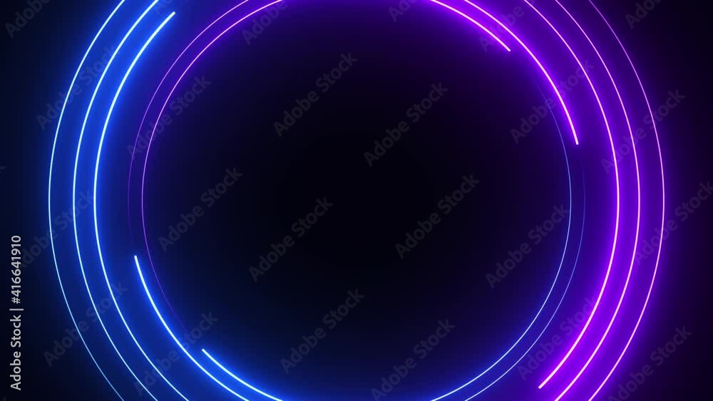 Abstract seamless loop neon circle. Blue and purple neon circles hi-tech motion background seamless loop. Video 3D animation