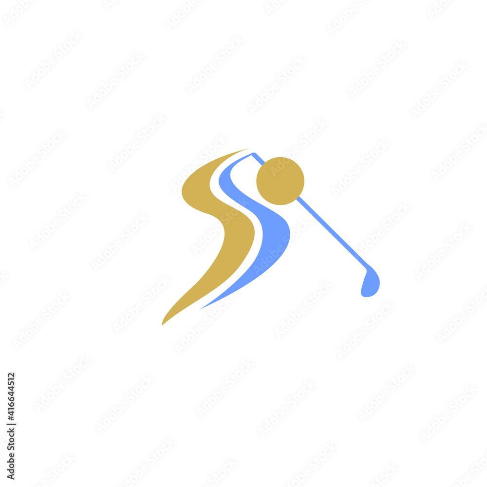 Golf player Logo design vector template. 
Elite Luxury Gold Golf club Logotype concept icon.
