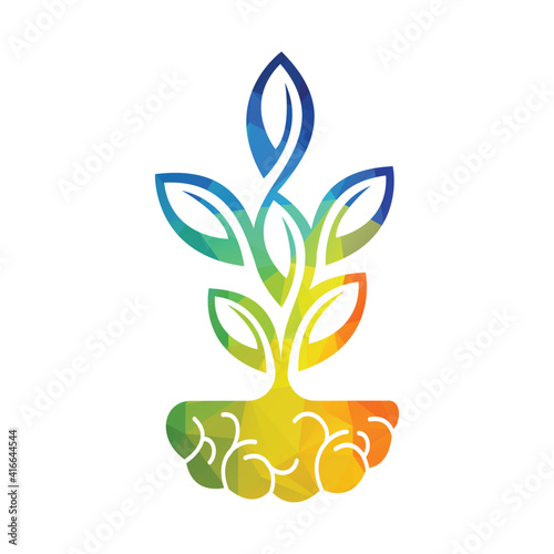Modern brain tree logo design. Tree growth on brain educational logo vector.