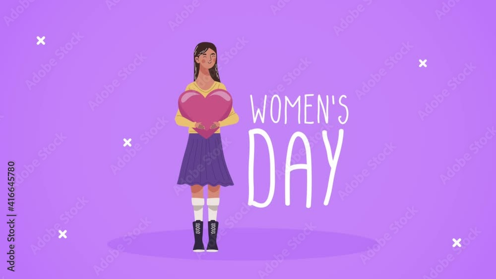 happy womens day lettering card with girl lifting heart happy womens day lettering card with girl lifting heart
