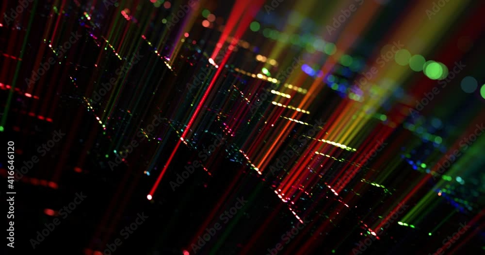 Futuristic data stream and lights. Digital data flow. Creative abstract motion graphic. Dynamic pattern with power rays and light. 3D rendering, Seamless 4K VJ loop.