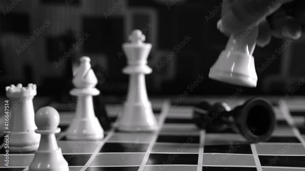 Chess game until the end. The Black team lost.(Black and White footage) 