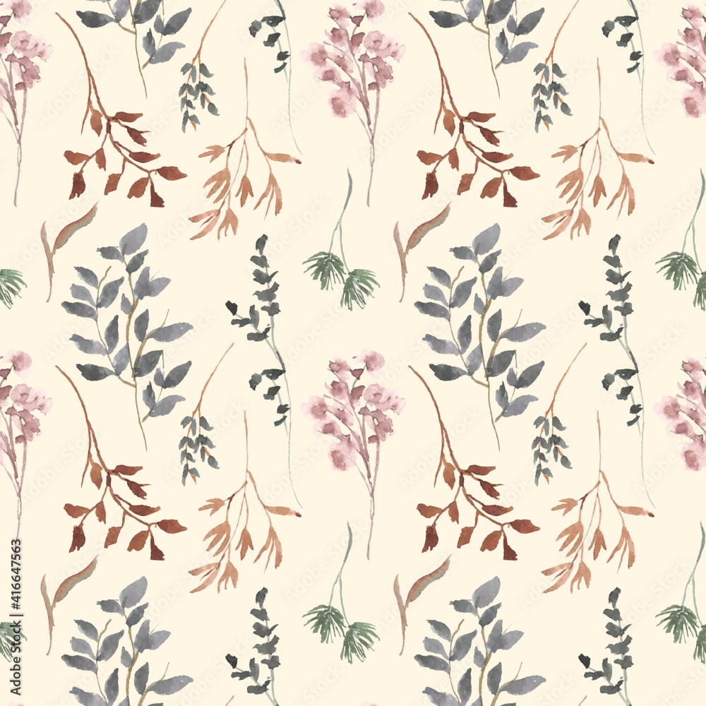 Vintage wild floral watercolor samless pattren