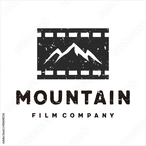 retro vintage, film tape with abstract mountain logo design template vector