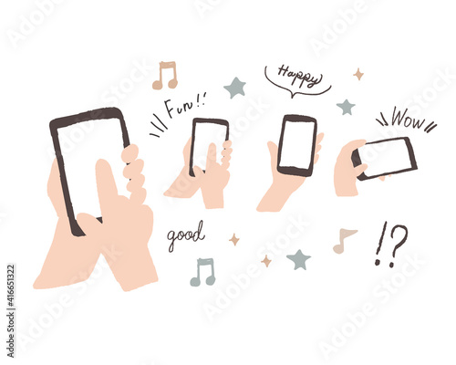 手書き風のスマホを持つ手のイラスト　Illustration of a hand holding a handwritten smartphone