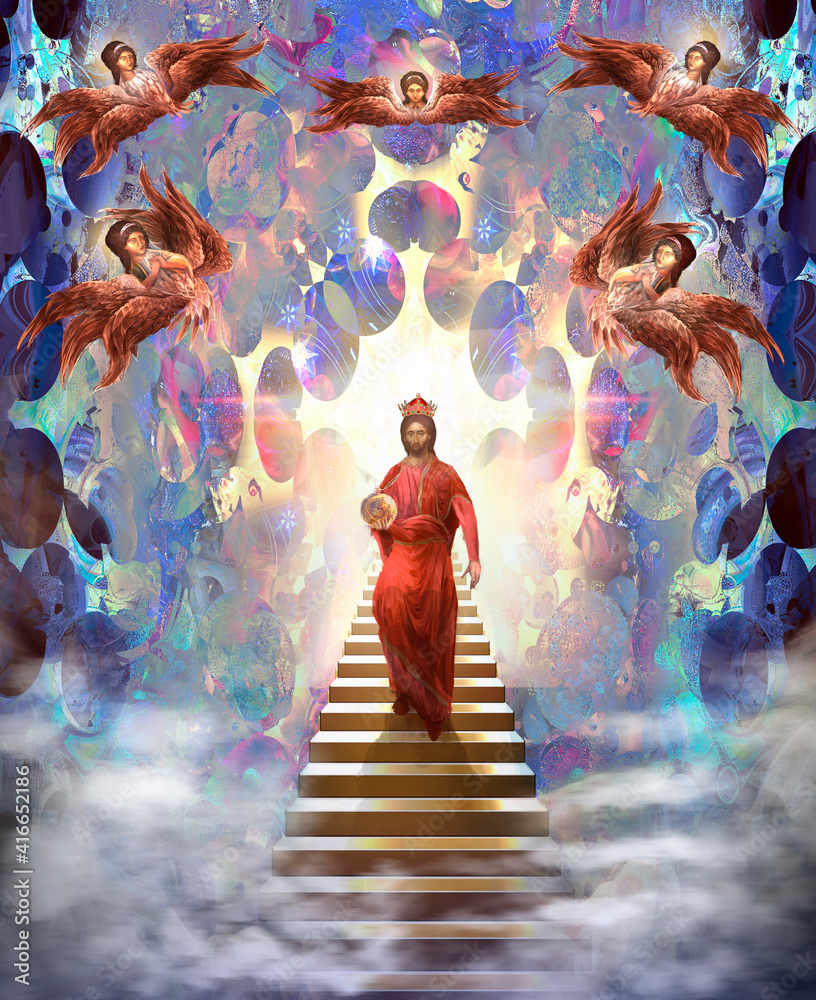 Jesus Christ descending from Heaven Stock Illustration | Adobe Stock