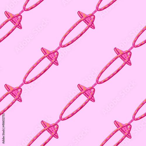 Funny trick seamless pattern with doodle diagonal pink circus ring elements. Pastel background.