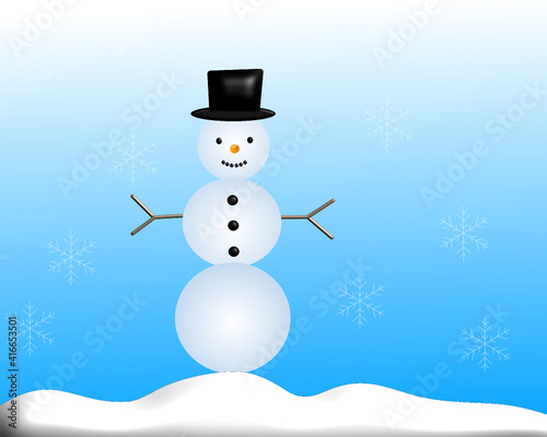Cute 3D Snowman Vector With Snowflakes