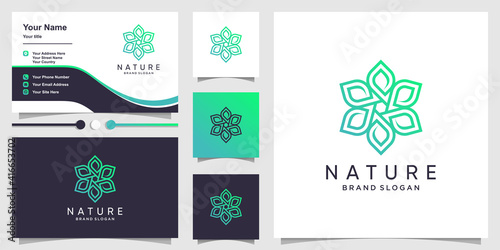 Nature logo with fresh green concept and business card Premium Vector