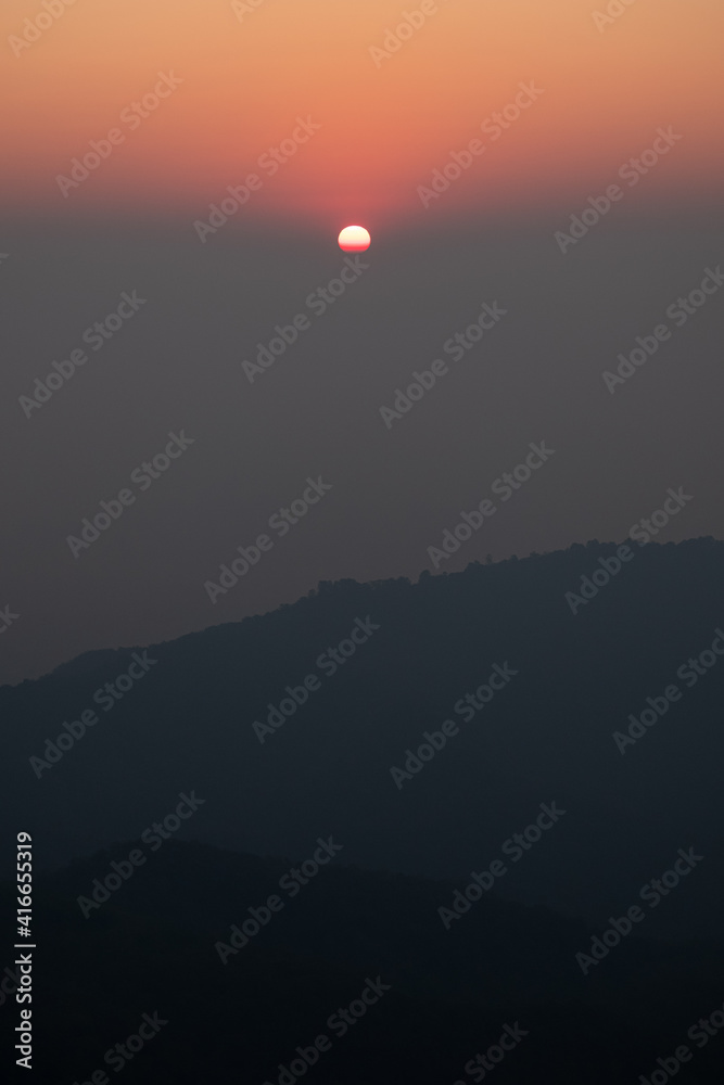 Sunrise in the morning in the mountains of northern Thailand.