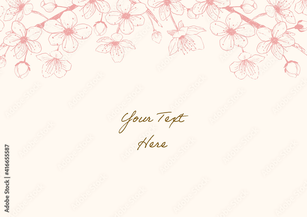 hand drawn cherry blossoms flower pink frame04, spring vector design for message card.