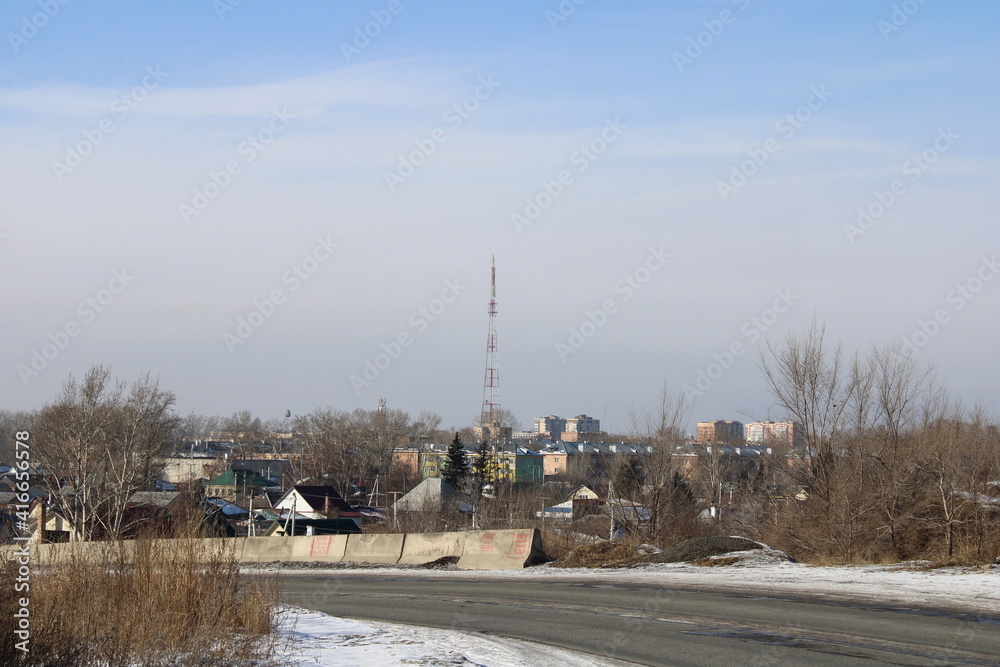 telecommunications tower in a Siberian provincial town