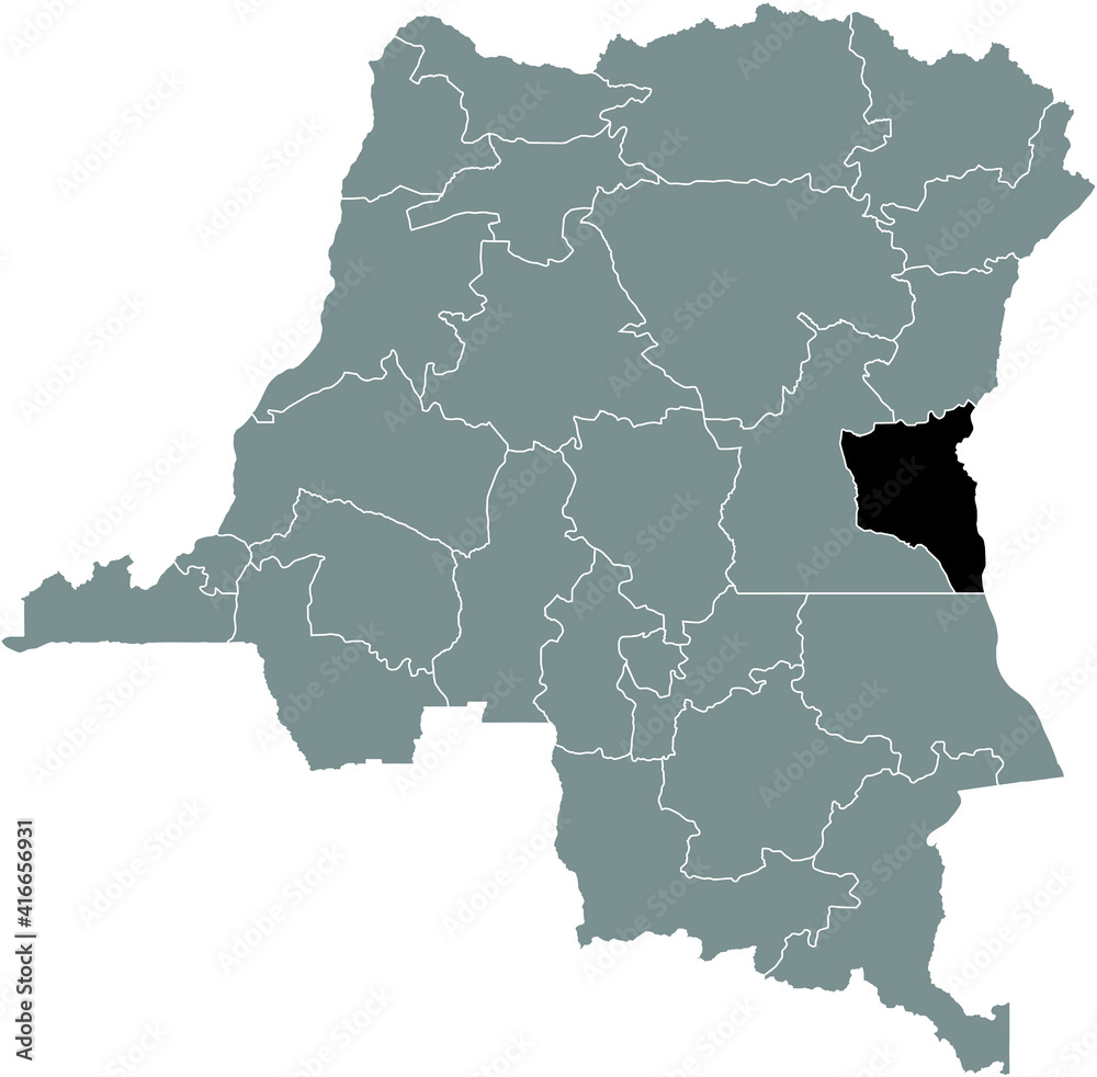 Fototapeta premium Black location map of the Congolese South Kivu province inside gray map of the Democratic Republic of the Congo