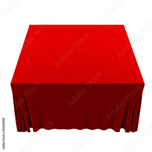 Empty red tablecloth isolated on white.