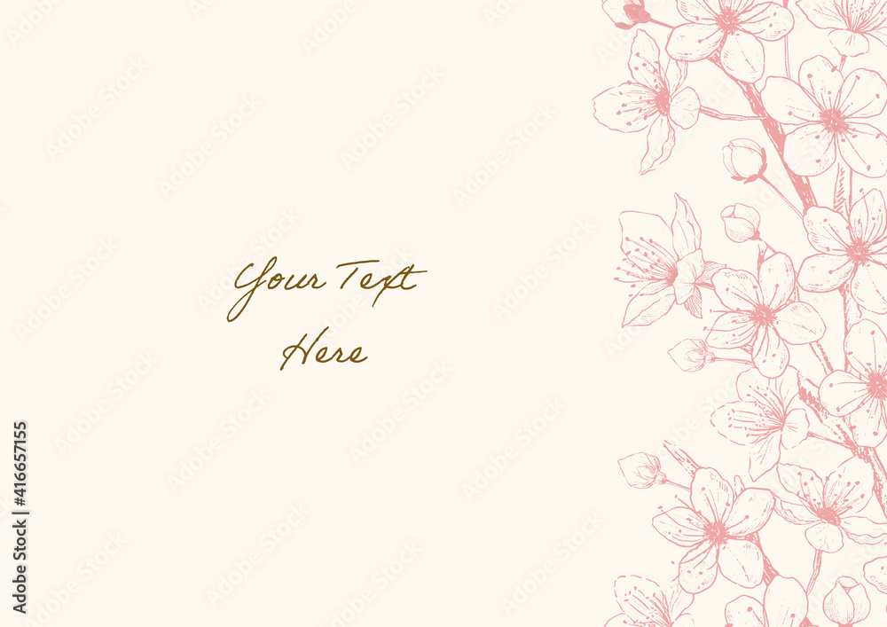 hand drawn cherry blossoms flower pink frame05, spring vector design for message card.