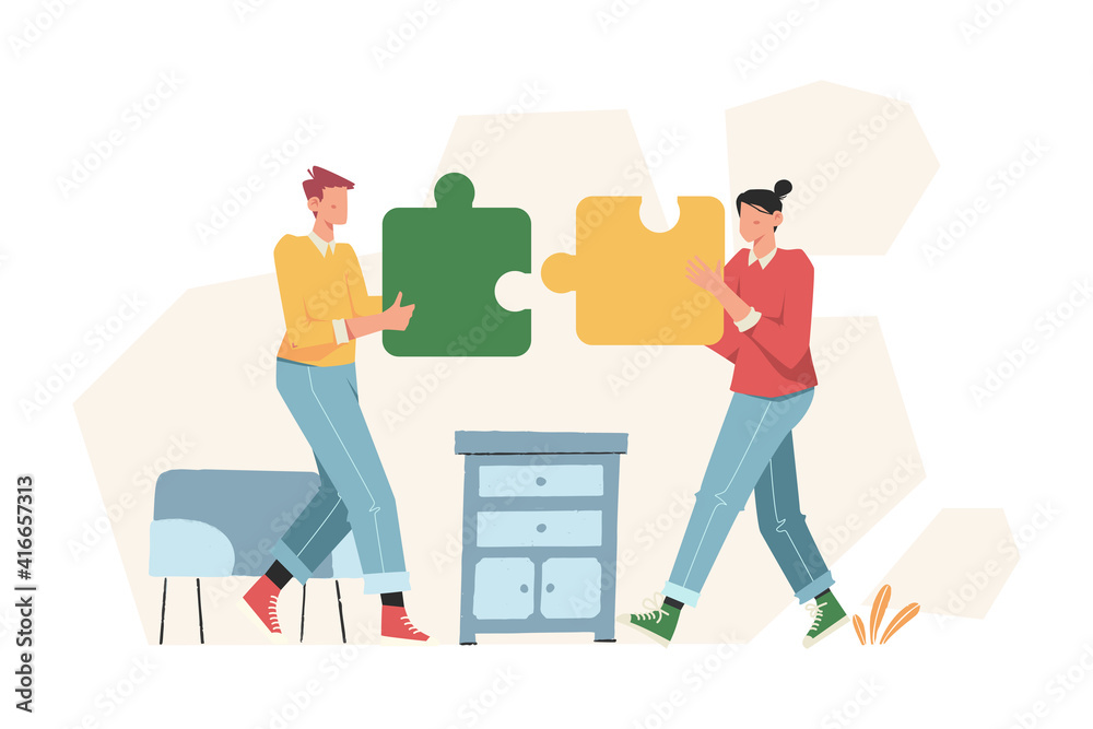 People arrange puzzle to solve the business problem People arrange puzzle to solve the business problem