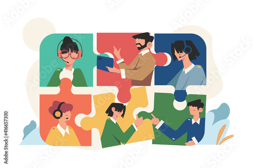 Online people connecting social puzzle elements