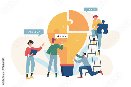People with lightbulb puzzle business concept