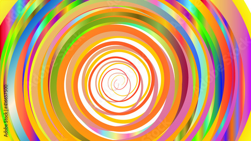 A spiral background vector image of a rainbow spinning with orange  pink  blue  green  on white background. 