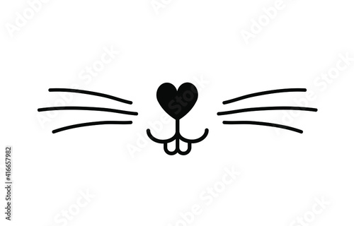 Vector flat cartoon rabbit face nose isolated on white background