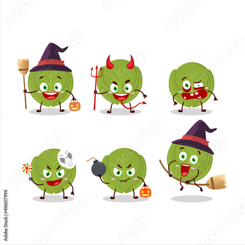 Halloween expression emoticons with cartoon character of brussels sprouts