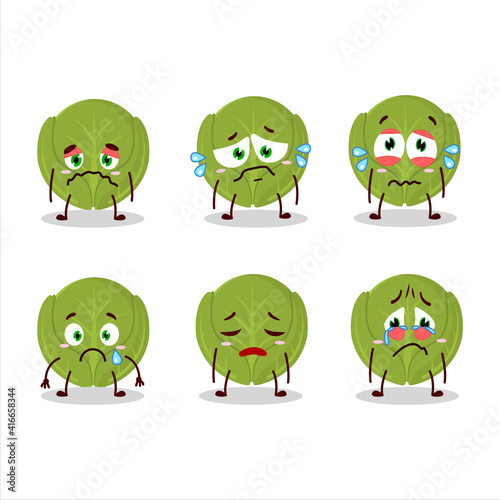 Brussels sprouts cartoon character with sad expression