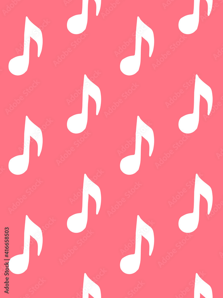 Vector seamless pattern of white hand drawn music note silhouette isolated on pink background Vector seamless pattern of white hand drawn music note silhouette isolated on pink background