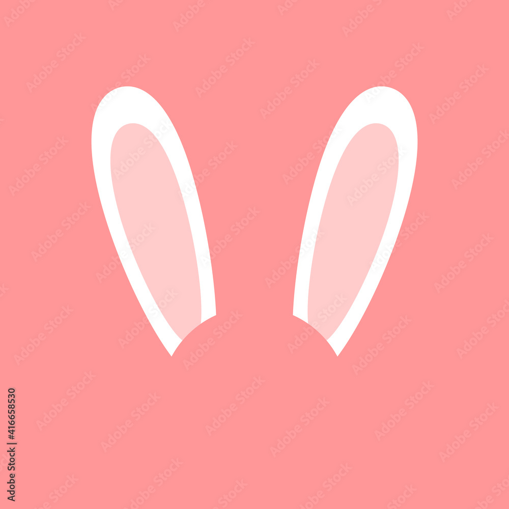 Vector flat cartoon white rabbit bunny ears isolated on pink background Vector flat cartoon white rabbit bunny ears isolated on pink background