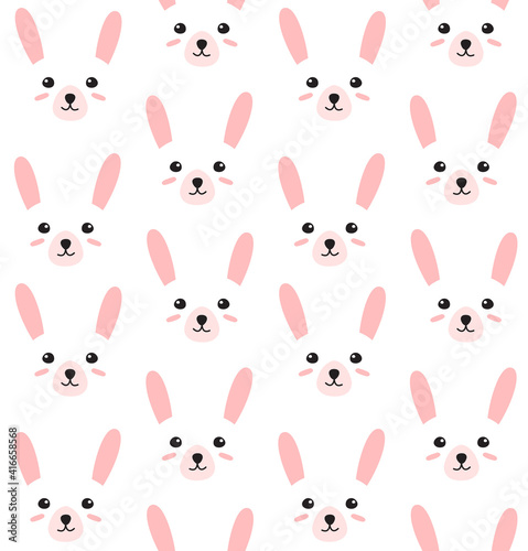 Vector seamless pattern of flat doodle rabbit bunny face isolated on white background