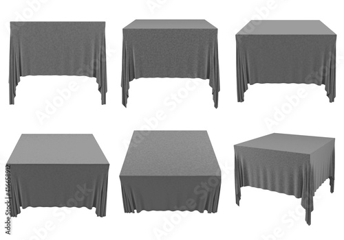 Set of empty gray tablecloth .