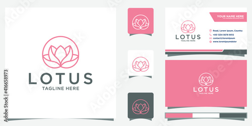 Elegant lotus flower or ohm logo with minimalist,  bold abstract style and Business Card,  it is suitable for exclusive companies etc.