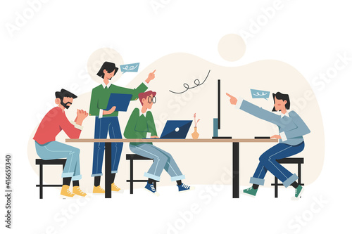 Workers are sitting at the negotiating table thinking and brainstorming