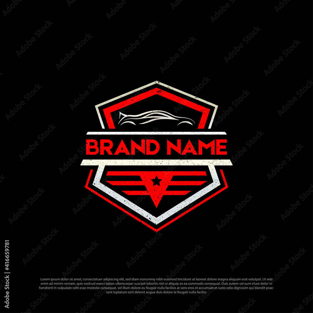 automotive logo shield premium vector, modification car logo design